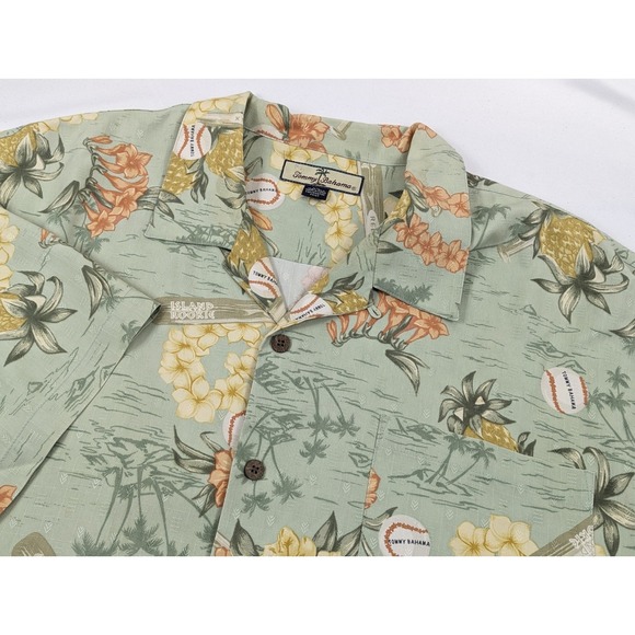 Tommy Bahama Other - Tommy Bahama Mens XXL Silk Hawaiian Shirt Island‎ Rookie Baseball Sage Green XXL